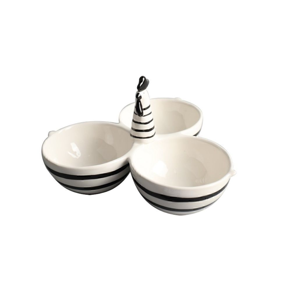 NEW! Ceramic Farmhouse Whimsical Rooster Divided Dish Condiment Bowls Serving